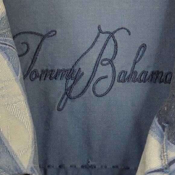 Tommy Bahama Silk Hawaiian Shirt Size Medium Blue Tropical Floral Beach Aloha - Picture 2 of 10